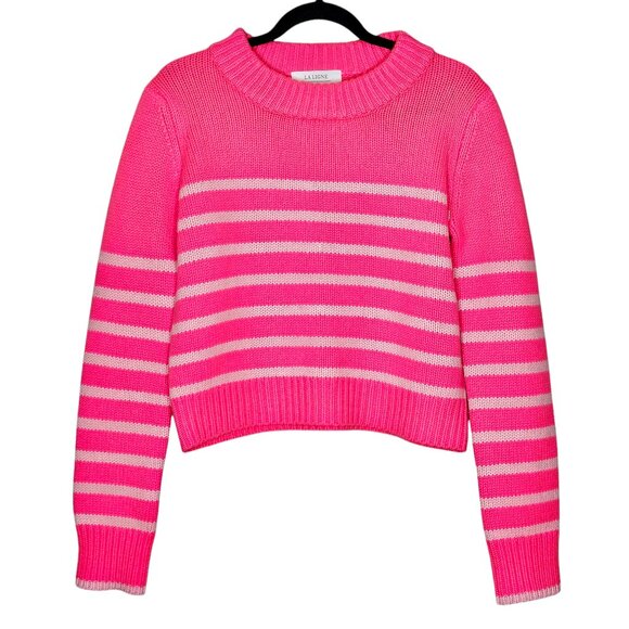 La Ligne Mini Marin Hot Pink Bubblegum Striped Wool Cashmere Long Sleeve Sweater - Picture 4 of 12